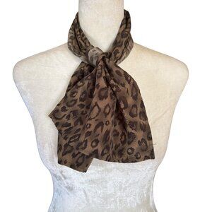 Women's green tan and black leopard print rectangle scarf tie